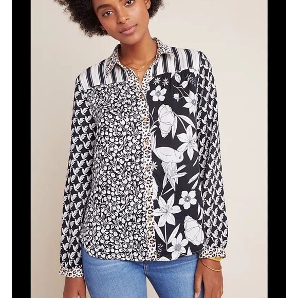 Anthropologie Tops - Anthropologie Maeve Fern Shirt Button Up Mix Media XS 227